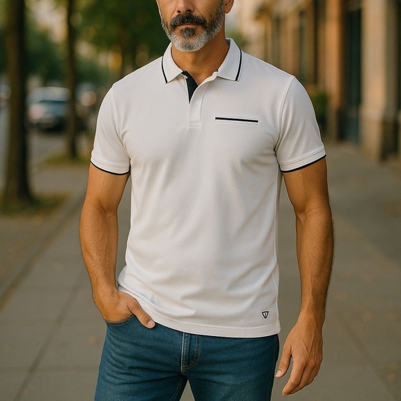 Cremieux Yacht Club Polo Shirt, White W/ Navy Trim, Faux Pocket, Collared... - Picture 2 of 12